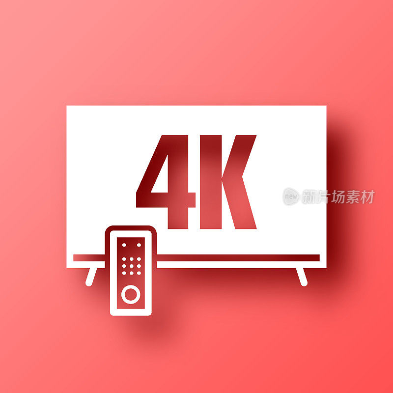 4 k电视。图标在红色背景与阴影